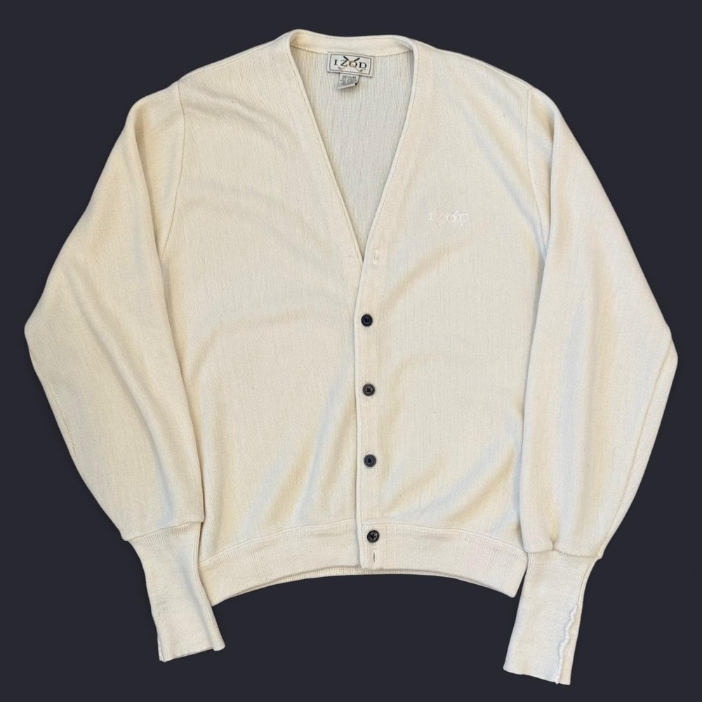 Vintage Izod Ivory Knit Cardigan Adult Size Medium Preppy Academia 80s 90s VTG